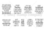 Black-and-white sentiment stamp set of cheeky gift-giving one-liners including 'no pressure to look ecstatic,' 'Just pretend you love it' and 'Best gift card ever.'