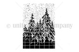 Red-rubber Alpine Wonderland background stamp — a stand of tall snow-dusted evergreen trees for winter and Christmas scenes.
