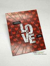 Red heart-burst card with silver glitter LOVE, 'still…you'