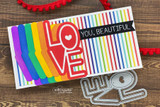 Rainbow-striped slimline card with LOVE and 'you, beautiful' banner and die-cut letters