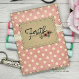 Card made with Pretty Polka's paper. A pink dot background with 'Faith over fear.'