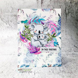 In this together card of the koala pair wreathed in pink and blue florals.