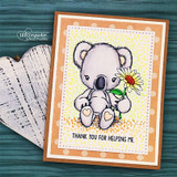 Card with the koala on orange and dotted panels, 'thank you for helping me.'