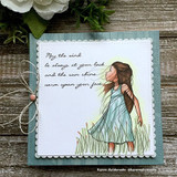 Card of the girl in a windswept dress on a cream panel with the Irish blessing.