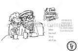 Black and white stamp sheet of an older couple sitting together with mugs, beside the sentiments 'A true LOVE STORY never ends,' 'May your love be modern enough to survive the times but old-fashioned enough to last forever & ever' and 'i can't believe how much i'm not sick of you.'
