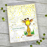 A cute baby giraffe hand-stamped on a card and lettered "Thanks for being you."