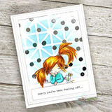 Card with the girl on a blue dotted background, 'Sorry you've been feeling off.'