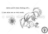 Red rubber stamp set with a long-haired girl looking down while holding a daisy, plus 'Sorry you've been feeling off' and 'I just miss you so very much.'