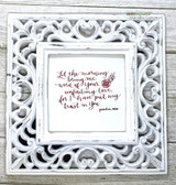 White ornate-framed square card of the Psalm 143:8 morning verse