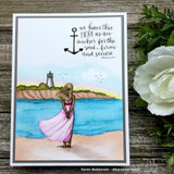 Second seaside card of the shoreline girl with the hope-anchor verse