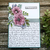 Card with mauve flowers over a scripture script panel and a 'hugs & prayers' tag.