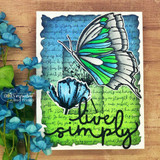 Handmade card featuring a flowing handwritten script background, with the sentiment "By His wounds we are healed."