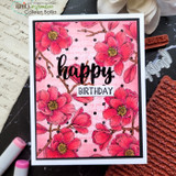 A flowing handwritten script background hand-stamped on a card and lettered "A beautiful day begins with a beautiful mindset."