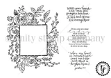 Red rubber stamp line art of an open floral frame with 'Wash your hands and say your prayers, because Jesus and germs are everywhere' and an encouragement sentiment.