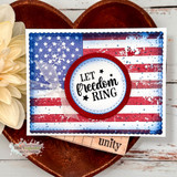 Card with the flag background and a circular 'LET FREEDOM RING' medallion.