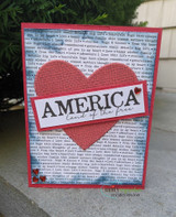 AMERICA land of the free card — red heart die over the scripted text background