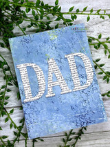 Blue crackle DAD card with die-cut letters over the handwriting stamp