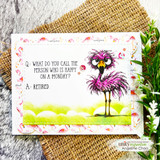 Handmade card with a stenciled cloud and sky background made using the stencil.