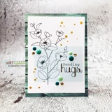 Clean white card with softly colored poppy flowers and 'Sending hugs' lettering.