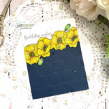 Navy dot card of yellow poppies spilling over the edge