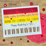 Birthday-banner card with rows of stamped candles and 'Happy Birthday to You'