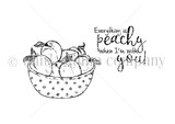 The Just Peachy red rubber stamp — a polka-dot bowl of peaches with 'everything is peachy when I'm with you.'