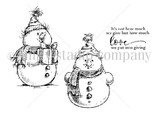 Red rubber stamp sheet: two snowmen, one holding a wrapped gift, with the 'It's not how much we give but how much love we put into giving' sentiment.