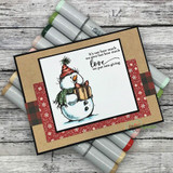 Kraft and red plaid card with the snowmen on a white panel, sentiment stamped above.