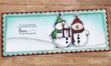 Soft blue scalloped card with the two snowmen on a snowy hill and the giving sentiment above.