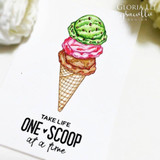White card with a single mint-green scoop cone and 'take life one scoop at a time.'
