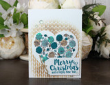 Card with the leaf heart in teal tones and 'Merry Christmas and a Happy New Year.'