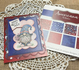 Card using Americana Vibes star papers as a background for a soft elephant figure.