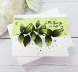 Green card of the leaf branch with 'It's the little things in life.'