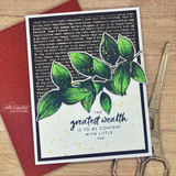 Green card of the leaf branch with 'The greatest wealth is to be content with little.'