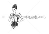 Still A Mess red rubber stamp art. Vintage fashion gal with 'life update: still a mess' sentiment, itty bitty size.