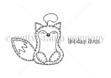 Felt Fox itty bitty red rubber stamp set: a stitched felt-style fox ornament with a hanging loop and the sentiment 'Holiday Hugs'