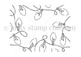 A red rubber background stamp of a strand of vintage Christmas lights framing an A2 card.