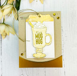 Gold tag card of the cocoa mug with 'it's a MUG HUG.'