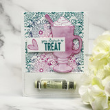 Card of the pink milkshake mug with 'you deserve a TREAT.'