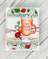 Fruit-themed card of the orange mug with 'hey sweet thang.'