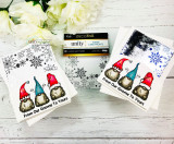 Two cards with the gnome trio and snowflakes and 'From Our Gnome To Yours.'