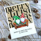 Gnome trio card over the kraft typography background with 'Wishing you warmth and coziness all winter long'