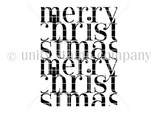 Red rubber stamp image of the repeating 'merry christmas' typography background