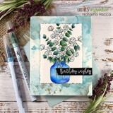Graciellie Design's mason jar of cotton stems with 'simply blessed' and 'grateful,' a red rubber stamp shown on a handmade encouragement card.