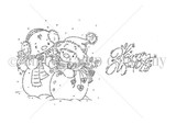 Line-art stamp of a snow couple in scarves and hats leaning together beside the 'Happy Winter' sentiment.