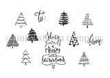 Red rubber stamp sheet of a forest of tiny Christmas trees with 'to:', 'from:' and 'Have yourself a Merry little Christmas.'