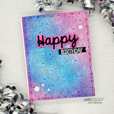 'Happy Birthday' word background blended pink and purple, 'Happy Birthday.'