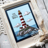 Nautical lighthouse birthday card with “Hope your birthday rocks” sentiment and coastal décor accents.