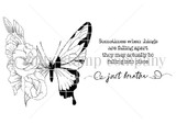 The Falling Into Place red rubber set by Sandhya Iyer: butterfly with one floral wing and the 'falling into place' sentiment.