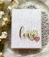 Soft card with the script love-letter background and a gold 'love.'